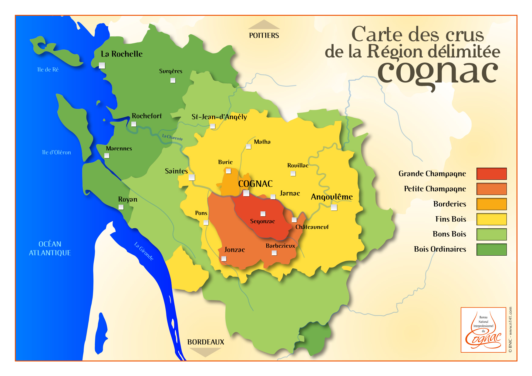 mapa regionu cognac